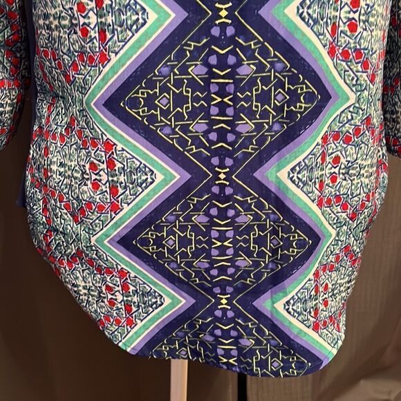 Blue Rain Geometric Print Crewneck Blouse. Size Small - Picture 3 of 7